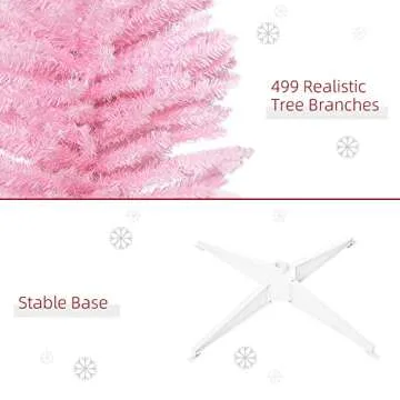 HOMCOM 7' Artificial Pencil Christmas Tree, Slim Xmas Tree with 499 Realistic Branch Tips and Plastic Stand, Pink
