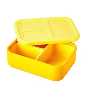 LunchBots Build-A-Bento Lunch Box - Customizable Silicone Container for Kids 28 oz - Yellow