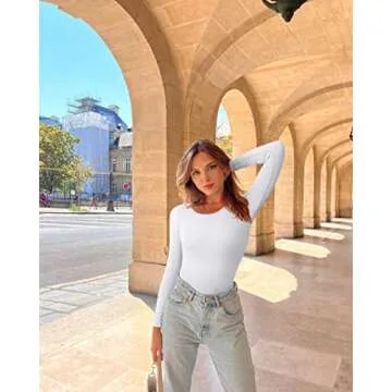 OQQ Women's 2 Piece Sexy Ribbed One Crewneck Long Sleeve BodySuit, Tea Leaf Beige, Small