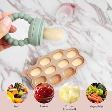 Milkybox Silicone Baby Food Feeders + Freezer Tray for Batch Prep, Set of 2, Introduce New Foods Saf...