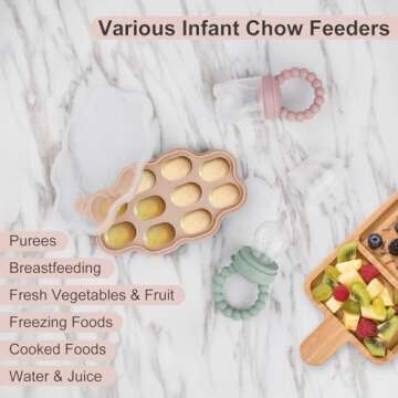 Milkybox Silicone Baby Food Feeders + Freezer Tray for Batch Prep, Set of 2, Introduce New Foods Safely, Double as Silicone Teething Toys, Includes 2 Extra Food Pouches & Travel Lids