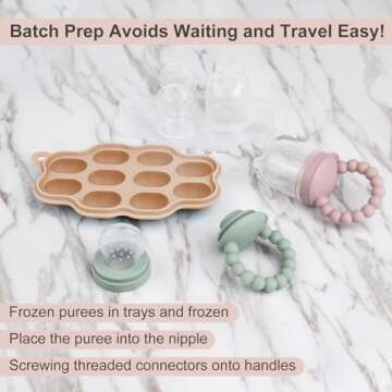Milkybox Silicone Baby Food Feeders + Freezer Tray for Batch Prep, Set of 2, Introduce New Foods Safely, Double as Silicone Teething Toys, Includes 2 Extra Food Pouches & Travel Lids
