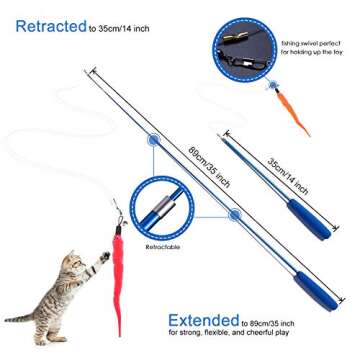 Retractable Cat Toys Wand with 5 Piece Teaser Refills, Interactive Cat Feather Toy for Cat Kitten Ha...