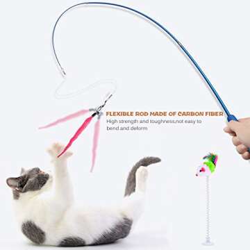 Retractable Cat Toys Wand with 5 Piece Teaser Refills, Interactive Cat Feather Toy for Cat Kitten Having Fun Exerciser Playing