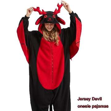 WAWRTOU Jersey Devil Onesie for Adults - Halloween One-piece Mythical and Comfortable Unisex