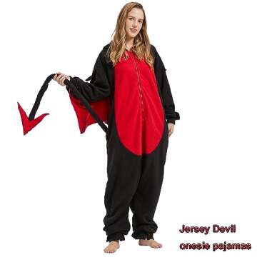 WAWRTOU Jersey Devil Onesie for Adults - Halloween One-piece Mythical and Comfortable Unisex
