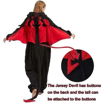 WAWRTOU Jersey Devil Onesie for Adults - Halloween One-piece Mythical and Comfortable Unisex