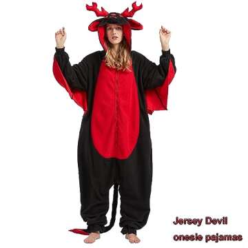 WAWRTOU Jersey Devil Onesie for Adults - Halloween One-piece Mythical and Comfortable Unisex