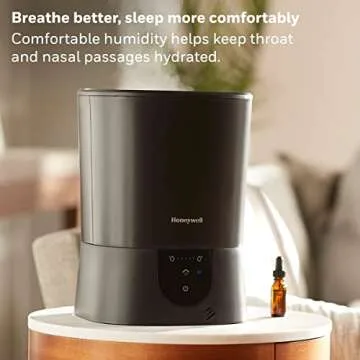 Honeywell Easy-to-Care Filter Free Warm Mist Humidifier, Medium Rooms, 1.5 Gallon Tank – Humidistat for Bedroom, Home or Office Black