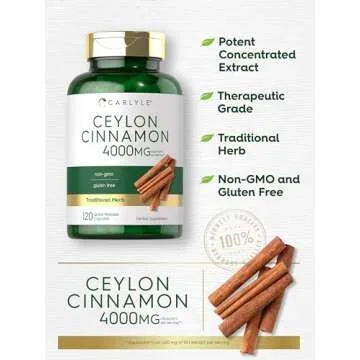 Carlyle Ceylon Cinnamon Capsules 4000 mg | 120 Count | Non-GMO & Gluten Free Supplement