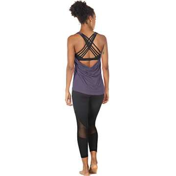 icyzone Yoga Tops Workouts Clothes Activewear Built in Bra Tank Tops for Women (XXL, Purple)