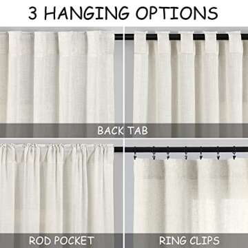Stylish Back Tab Linen Curtains 96 Inches 2 Panels Set