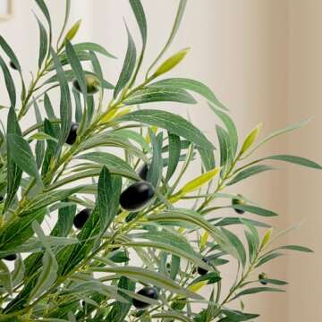 Olive Trees Artificial Indoor 5ft, 2 PCS Tall Faux Silk Plant with Pot, Realistic Leaves and Natural...