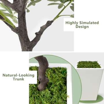 Olive Trees Artificial Indoor 5ft, 2 PCS Tall Faux Silk Plant with Pot, Realistic Leaves and Natural Wood Trunk Fake Trees with Lifelike Fruits for Home Office Decor Bedroom Livingroom Entryway