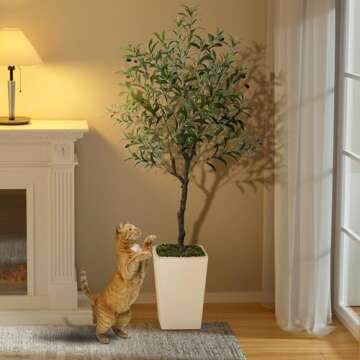 Olive Trees Artificial Indoor 5ft, 2 PCS Tall Faux Silk Plant with Pot, Realistic Leaves and Natural Wood Trunk Fake Trees with Lifelike Fruits for Home Office Decor Bedroom Livingroom Entryway