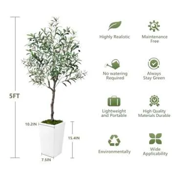 Olive Trees Artificial Indoor 5ft, 2 PCS Tall Faux Silk Plant with Pot, Realistic Leaves and Natural Wood Trunk Fake Trees with Lifelike Fruits for Home Office Decor Bedroom Livingroom Entryway