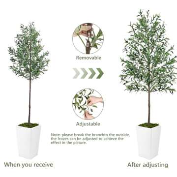 Olive Trees Artificial Indoor 5ft, 2 PCS Tall Faux Silk Plant with Pot, Realistic Leaves and Natural Wood Trunk Fake Trees with Lifelike Fruits for Home Office Decor Bedroom Livingroom Entryway