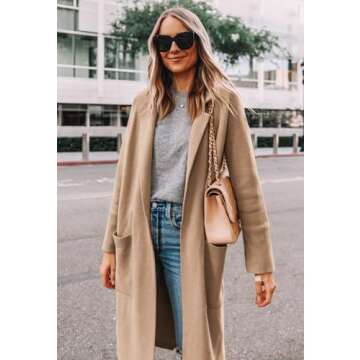 Long Cardigans for Women Lapel 2024 Fall Cashmere Sweater Coat Loose Lightweight Coatigan Jacket Duster Overcoats Outfits