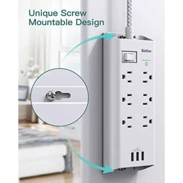 Power Strip Surge Protector - Addtam 10Ft Long Extension Cord with 6 Outlets and 3 USB Ports, Flat Plug Overload Surge Protection Outlet Strip, Wall Mount for Home, Office and More