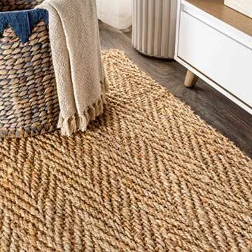 JONATHAN Y NFR101A-28 Espina Hand Woven Herringbone Chunky Jute Indoor Area -Rug Bohemian Farmhouse Easy -Cleaning Bedroom Kitchen Living Room Non Shedding, 2 X 8, Natural Color