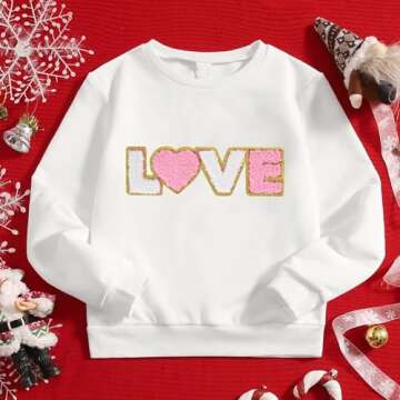 Heart Iron On Patches - Pink Chenille Sequin Love Patches for Clothing & Accessories