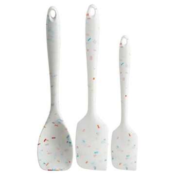 Trudeau White Confetti 5pc Silicone Spatula, Spoonula & Whisk Set