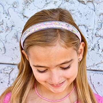 FROG SAC 4 Glitter Headbands for Girls, Sparkly Confetti Headband with Teeth for Kids, Cute Rainbow Pink Purple Blue Hard Head Bands, Little Girl Hair Accessories