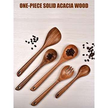 TANAAB Acacia Wood Cooking Spoon Set for Nonstick Cookware
