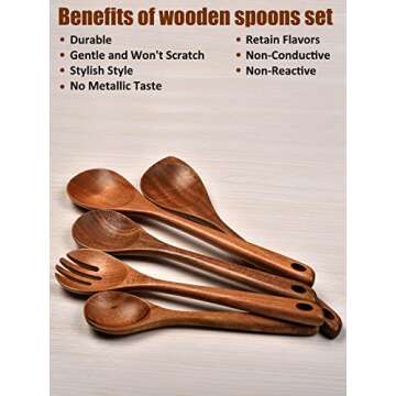 TANAAB Acacia Wood Cooking Spoon Set for Nonstick Cookware
