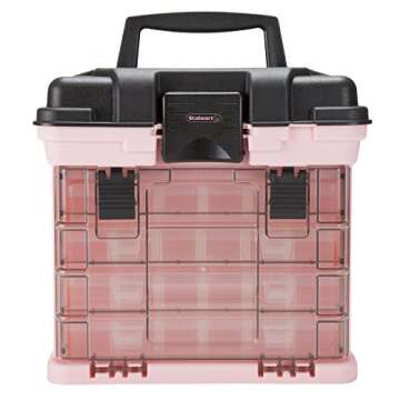 Pink Tool Box – Durable Tackle Box Organizer with 4 Compartments for Hardware, Fishing Tackle, Bea...