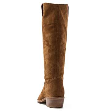 LEHOOR Women Stacked Heel Tan Slouchy Knee High Western Boots Comfort Wide Calf Pointed Toe Velvet Suede Leather Brown Cowboy Boots Low Heel Pull On Tan Combat Boots Dress Winter Brown 8.5 M US