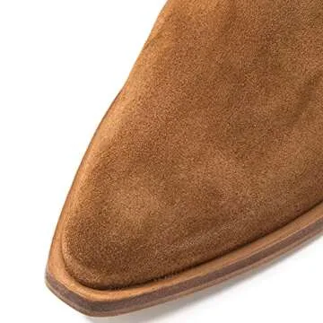 LEHOOR Women Stacked Heel Tan Slouchy Knee High Western Boots Comfort Wide Calf Pointed Toe Velvet Suede Leather Brown Cowboy Boots Low Heel Pull On Tan Combat Boots Dress Winter Brown 8.5 M US