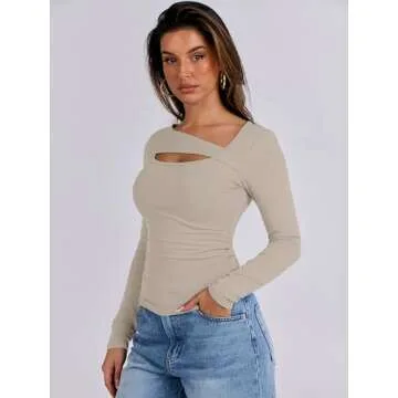 ANRABESS Women's Trendy Cutout Long Sleeve Slim Tee