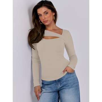 ANRABESS Women's Trendy Cutout Long Sleeve Slim Tee