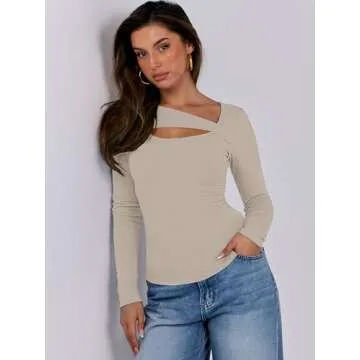 ANRABESS Women's Trendy Cutout Long Sleeve Slim Tee