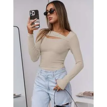 ANRABESS Women's Trendy Cutout Long Sleeve Slim Tee