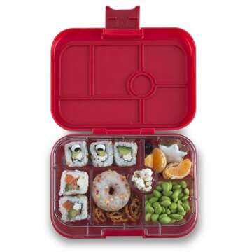 Yumbox® Original Leakproof Bento Lunch box for Kids, 5 Compartments + Dip Well, Easy-Open Latch, Just Right Portions, Removable Illustrated Tray (Roar Red - Race Cars), Ages 3-7