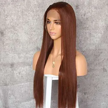 SAPPHIREWIGS Burnt Umber Brown Color Natural Straight Hairline No-Tangle Natural Hairline 6×13 Big Lace Freedom Part Daily Makeup Valentine's Day Gift Synthetic Lace Front Wigs