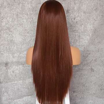 SAPPHIREWIGS Burnt Umber Brown Color Natural Straight Hairline No-Tangle Natural Hairline 6×13 Big Lace Freedom Part Daily Makeup Valentine's Day Gift Synthetic Lace Front Wigs