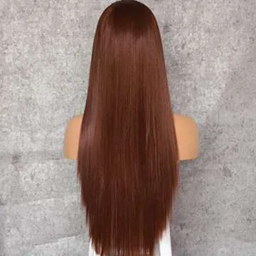 SAPPHIREWIGS Burnt Umber Brown Color Natural Straight Hairline No-Tangle Natural Hairline 6×13 Big Lace Freedom Part Daily Makeup Valentine's Day Gift Synthetic Lace Front Wigs