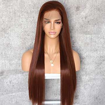 SAPPHIREWIGS Burnt Umber Brown Color Natural Straight Hairline No-Tangle Natural Hairline 6×13 Big Lace Freedom Part Daily Makeup Valentine's Day Gift Synthetic Lace Front Wigs