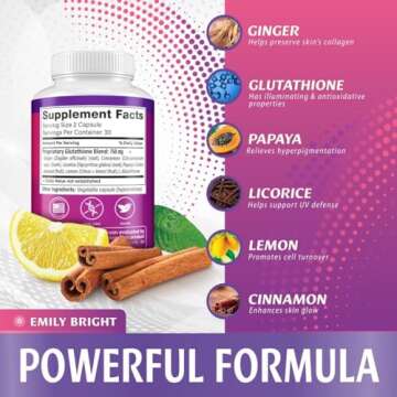 Glutathione Capsules - 1,500mcg Glutathione Supplement - Skin Tone Enhancer - Targets Dark Spots & Acne Marks - Potent Antioxidant - 60 Capsules