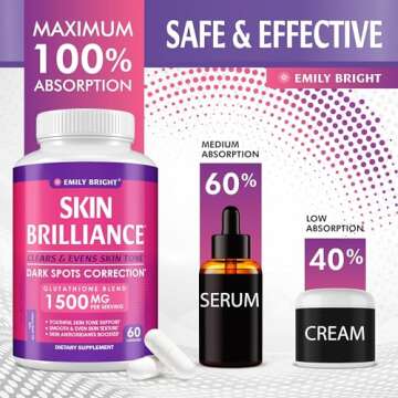 Glutathione Capsules - 1,500mcg Glutathione Supplement - Skin Tone Enhancer - Targets Dark Spots & Acne Marks - Potent Antioxidant - 60 Capsules