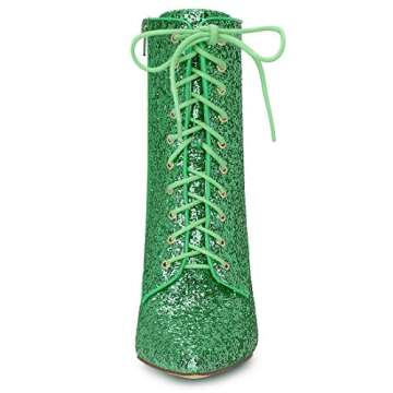 Allegra K Women's Glitter Pointed Toe Block Heel Green Ankle Boots 8 M US