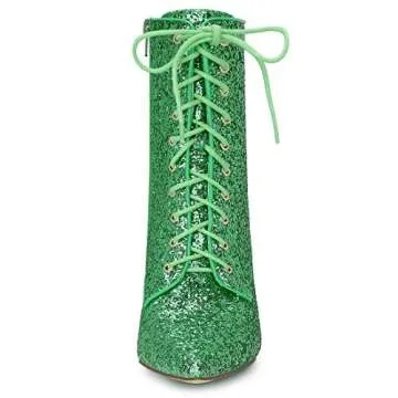 Allegra K Women's Glitter Pointed Toe Block Heel Green Ankle Boots 8 M US