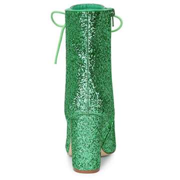 Allegra K Women's Glitter Pointed Toe Block Heel Green Ankle Boots 8 M US