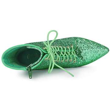 Allegra K Women's Glitter Pointed Toe Block Heel Green Ankle Boots 8 M US