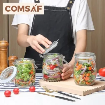 ComSaf Airtight Glass Canisters Set of 6 with Lids