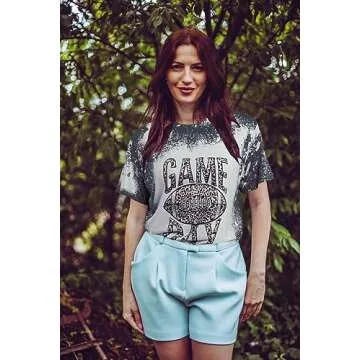 Game Day Football Shirts Women Football Graphic Tshirts Game Day Leopard Bleached Tees Vacation Short Sleeve Shirts Top