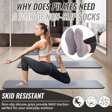 Sunew Pilates Socks – 4 Pairs of Non-Slip Comfort for Women